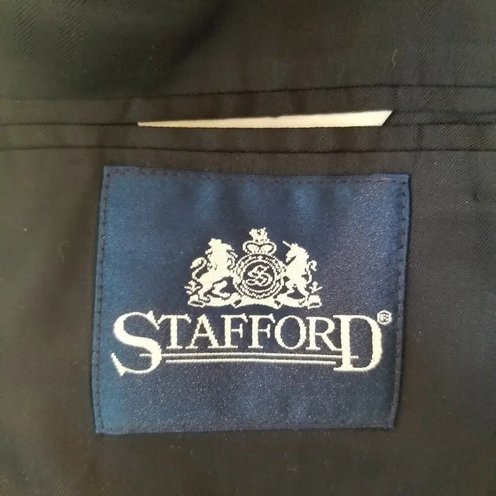 Stafford 44R Suit Jacket / Sport Coat Navy Blue 100% Pure New Wool